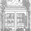 Placeholder: GARDEN HOUSE, "Whimsical Windows: Color delightful window views, full view, realistic, coloring page, only draw lines, coloring book, clean line art, wildlife-inspired, kid style, –no sketch, color, –ar 3:4, white background, minimalistic black lines, 8k, minimal black color, low level black colors, coloring page, use pure black and white colors, avoid thick black colors, thin black line art, avoid colors, perfect shape, perfect clear lines, clear edges,