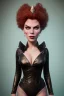 Placeholder: Hannah Waddingham as evil queen in black leather, busty, cleavage, voluptous, rebecca Welton, angry, stern look. character design by cory loftis, fenghua zhong, ryohei hase, ismail inceoglu and ruan jia. unreal engine 5, artistic lighting, highly detailed, photorealistic, fantasy