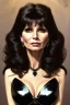 Placeholder: painting of victoria principal as evil queen in black leather, feminie, angry, stern look on her face, volouptous, busty, cleavage, emperious, mature, highly detailed, digital painting, artstation, concept art, smooth, sharp focus, illustration, art by gaston bussiere and alphonse mucha