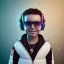 Placeholder: stylized Rabbit toddler, smiling, cyberpunk headphone, sunglass, gangsta gold neckless, full body, magenta puffer jacket, manila city backdrop, dramatic lighting, hyper realistic, unreal engine 5, 16k