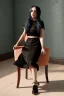 Placeholder: Billie Eilish, sitting on a chair, Black Short Dress, high detail, realistic, 8k