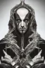 Placeholder: Geometric portrait of a man with black metal facepaint , looking like Nergal from Behemoth