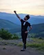 Placeholder: azeri male with traditional dance clothing with tight long boots