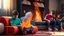 Placeholder: kids play Playstation 4 in a House on fire