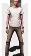 Placeholder: Teen man, blond hair, perfect face, style of tomer hanuka, jeans, white, t-shirt, pompadour