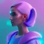 Placeholder: A portrait of a crystalised girl,smiling, longs hairs, atmospheric, realistic, cinematic lighting, octane render, pink turquoise light, purple and blue sky