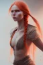 Placeholder: Woman, corpo intero, beautiful, orange hair, two braids, bangs, red eyes, big eyes, freckles, long eyelashes, Frozen, 8k resolution concept art by Greg Rutkowski