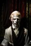 Placeholder: Artistic portrait of an albino vampire portrayed by Kadaj in front of a blood splattered curtain by Annie Leibovitz