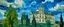 Placeholder: A white cloudy sky with a puffy palace painted by Vincent van Gogh