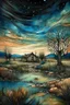 Placeholder: The place where the Dream and its followers live. A reflection of the sky. Watercolor, new year, fine drawing, beautiful landscape, pixel graphics, lots of details, delicate sensuality, realistic, high quality, work of art, hyperdetalization, professional, filigree, hazy haze, hyperrealism, professional, transparent, delicate pastel tones, back lighting, contrast, fantastic, nature+space, Milky Way, fabulous, unreal, translucent, glowing