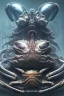 Placeholder: evil crabs with crown, alien, brutal face, tron, head, burn eyes, 8k, finely detailed, dark light, photo realistic, hr giger, cyberpunk