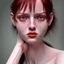 Placeholder: Photoreal close-up of an woman with anormal limbs, darkred tones,