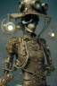 Placeholder: steampunk , gaspunk skeletion cowbow,post-apocalytic setting, volumetric lighting, particals, intricate detail,realistc, close up