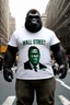 Placeholder: 500 pound gorilla wearing 'wall street' t-shirt