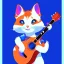 Placeholder: sticker design on white background, Pixar kitten playing guitar, vector art, flat illustration style , ultra detailed