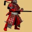 Placeholder: Chat, Modélisme trois dimensions, anthropomorphique, habillé comme un samurai, armure rouge et argent très détaillée, réalisme