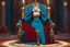 Placeholder: [Disenchantment] queen Dagmar on her throne in agent provocative, ready with her gold crown, red cape, blue corset, cyan dress, leather boots