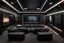 Placeholder: a black themed dedicated home cinema room with LED ambient lighting in the walls make sure the room is completely symmetrical