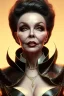 Placeholder: Joan Collins as evil queen in black leather, leather, busty, cleavage, angry, stern look. character design by cory loftis, fenghua zhong, ryohei hase, ismail inceoglu and ruan jia. unreal engine 5, artistic lighting, highly detailed, photorealistic, fantasy