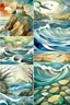 Placeholder: stormy sea, glorious nature watercolor patchwork by Picasso and Jacek Yerka and Daniel Merriam and Enki Bilal