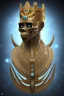 Placeholder: Anunnaki black male African Egyptian alien, cracks in the voodoo head, wicked, eyes, crown, Elephant, 8k, finely detailed, photo realistic, tiger turquoise skull head gold dragon space alien snow skeleton gold gorilla silver crown silver eyes