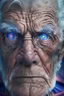 Placeholder: old man with big gray eyes waring superman custom with galaxy background