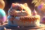 Placeholder: cute fluffy chibi cat birthday cake in sunshine Weight:1 detailed matte painting, deep color, fantastical, intricate detail, splash screen, complementary colors, fantasy concept art, 8k resolution trending on Artstation Unreal Engine 5 Weight:0.9