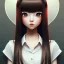 Placeholder: Japanese girl with big brown eyes and long black hair with bangs, cute, beautiful, kawaii