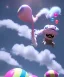 Placeholder: Ultra realistic speed clouds sky scene, wide angle view, sweet childs falling down, inflatable color clothing, free jumping flying, many trinkets, monster hair, hair monster, many jelly beans, balls, smile, happy, circus style, extreme, wind, clouds sea, 20,000 feet altitude, stratosphere, soft color, highly detailed, unreal engine 5, ray tracing, RTX, lumen lighting, ultra detail, volumetric lighting, 3d, finely drawn, high definition, high resolution.