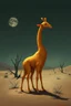 Placeholder: digital Illustration, Enhance the surrealism in the scene with the anthropomorphic orange peel rind spiral giraffe-looking creature, emphasizing the spare less is more, peel sculpture with negative space, set in a dramatic, eerie desert to create a more profound and impactful visual.