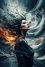 Placeholder: A woman, abstract image showing her chaotic life, chaos, stormy, 8k, exceptional beauty, mysterious, abstract conceptional art