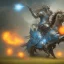 Placeholder: angry stallion in Blue and orange battle armor, bucking, a highly detailed illustration, background of Inka jungle, realistic render, 8 k, micro detail, intricate, elegant, centered, digital painting, Artstation, smooth, sharp focus, illustration, artgerm, tomasz alen kopera, peter mohrbacher, donato giancola, joseph christian leyendecker, wlop, boris vallejo