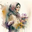 Placeholder: woman,life,freedom,iran hand-drawn watercolor, muted tones, flowers everywhere, REALISTIC