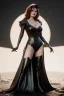 Placeholder: Raquel Welch as evil queen in black leather gown, angry, busty, curvey, cleavage, unreal 5, octane render, cinema4d, dynamic lighting, dramatic lighting, 4k, redshift render, highly detailed, hyper realistic