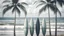 Placeholder: Image of coconut trees and beach and surfboard