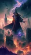 Placeholder: evil wizard destroying a city