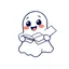 Placeholder: An icon that features a cute and happy ghost. That holds a big pile of papers in its hands. No background. Transparent background. Cute. Icon. Logo. Drawing. SVG. Cute. Happy. Small. Baby. Child. Blue.