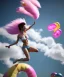 Placeholder: Ultra realistic speed clouds sky scene, wide angle view, sweet women falling down, feather inflatable color clothing, free jumping flying, many trinkets, hair monster, many jelly beans, balls, color smoke, smile, happy, circus style, extreme, wind, clouds sea, 20,000 feet altitude, stratosphere, soft color, highly detailed, unreal engine 5, ray tracing, RTX, lumen lighting, ultra detail, volumetric lighting, 3d, finely drawn, high definition, high resolution.