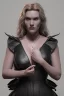 Placeholder: Kate Winslet as evil queen in black leather gown, cleavage, angry, stern look unreal 5, octane render,cinema4d, dynamic lighting, dramatic lighting, 4k, redshift render, highly detailed, hyper realistic