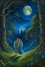 Placeholder: A prince and a village girl secretly meet by the moonlight in an oil painting forest