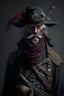 Placeholder: 70 years old victorian bloodborne soldier with a musket bandana