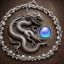 Placeholder: a gorgeous, stunning pewter necklace of a dragon clutching an illuminescent moonstone lying on a rustic wood table with crystal ball behind necklace, 8k resolution, high-quality, fine-detail, photorealistic, intricate, digital art, detailed matte, volumetric lighting, illustration, 3D octane render, brian froud, howard lyon, selina french, anna dittmann, annie stokes, lisa parker, greg rutowski, George Grie, Ben Goossens, Igor Morski