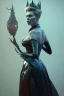 Placeholder: Hannah Waddingham as evil queen in black leather gown, busty, cleavage, voluptous, rebecca Welton, angry, stern look. character design by cory loftis, fenghua zhong, ryohei hase, ismail inceoglu and ruan jia. unreal engine 5, artistic lighting, highly detailed, photorealistic, fantasy