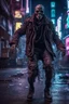 Placeholder: Extreme grandiose and cinematic photo in realistic colors ((cyber skeleton)) dirty realistic ragged clothes, dynamic pose and expression, in the city ally of neon tales, (sparks around) high lighting, intricate, 8k, macro photography,