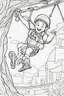 Placeholder: coloring page for kids, zipline, thick outline, low details, no shading, no color