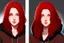 Placeholder: A young woman with shoulder length, bright red hair, brown eyes, wearing a black hoodie.