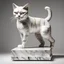 Placeholder: A marble display stand and upon it is a fierce cat made of marble and somehow alive, in constructivism art style