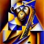 Placeholder: Georges braque Cubist painting of a monkey playing a banjo