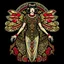 Placeholder: Full Body, Art Nouveau Woman With A Bob With A Fringe Hairstyle, Cleopatra Clothing, Steampunk Metal moth with red wings, Black Background