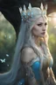 Placeholder: Elven princess,blonde gold hair,rapunzel hair,very long hair,elven crown, light blue, white, ice, glitter,sparkle,ice flowers,elven ears,fairy princess, ice fairy,golden armor,ice crystals,dark fairy princess